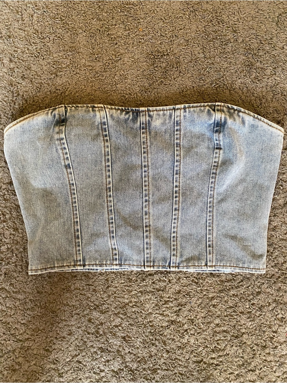 Pretty Little Thing -Denim Strapless Corset Top - Light Blue size 10 petite
